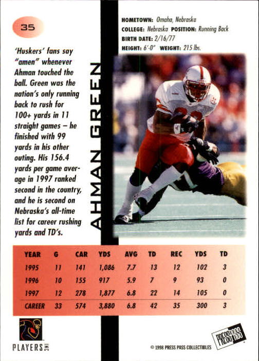 1998 Press Pass #35 Ahman Green - Football Card