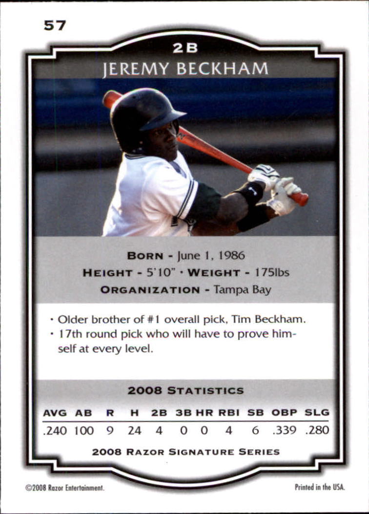 2008 Razor Signature Series #57 Jeremy Beckham - Baseball Card NM-MT