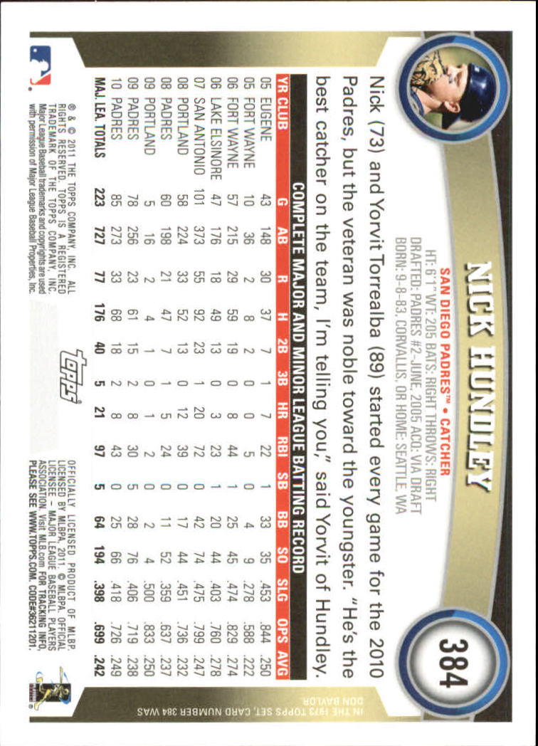 2011 Topps Diamond Anniversary #384 Nick Hundley - Baseball Card NM-MT
