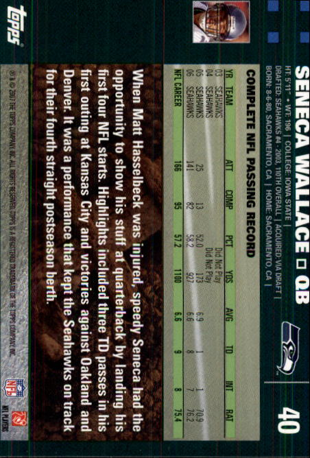 2007 Topps #40 Seneca Wallace - Football Card