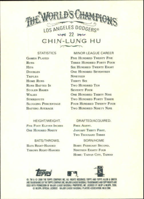 2008 Topps Allen and Ginter #22 Chin-Lung Hu RC - Baseball Card