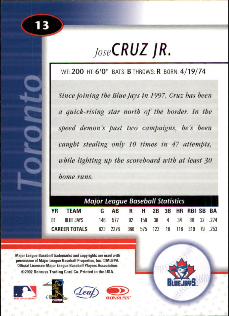 2002 Leaf Certified #13 Jose Cruz Jr. - Baseball Card NM-MT