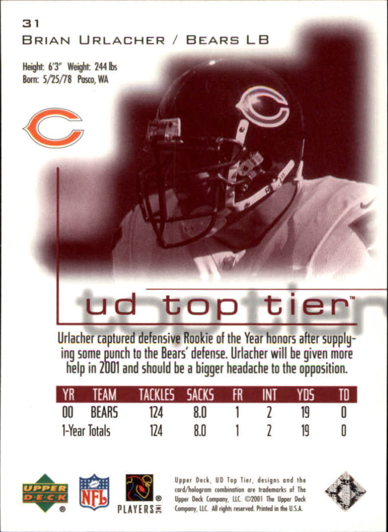 2001 Upper Deck Top Tier #31 Brian Urlacher - Football Card