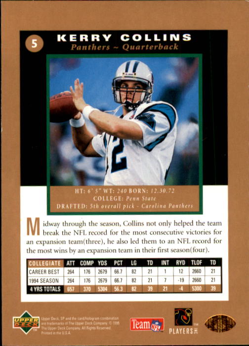 1995 SP #5 Kerry Collins Rookie Card - Football Card