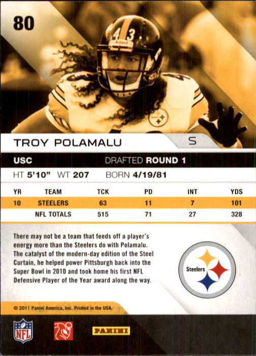 2011 Absolute Memorabilia #80 Troy Polamalu - Football Card