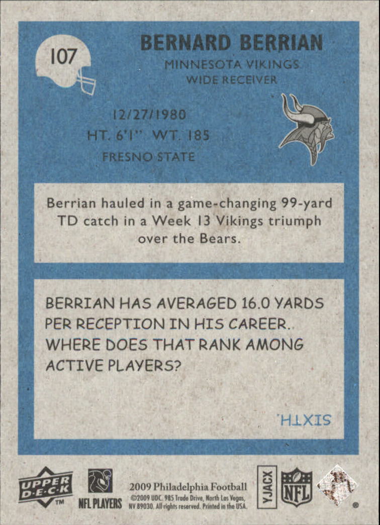 2009 Philadelphia #107 Bernard Berrian - Football Card