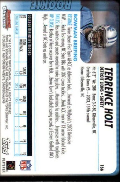 2003 Bowman Chrome #166 Terrence Holt Rookie Card - Football Card
