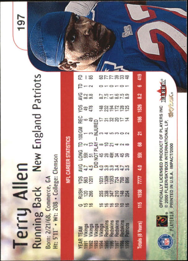 2000 Impact #197 Terry Allen- Football Card