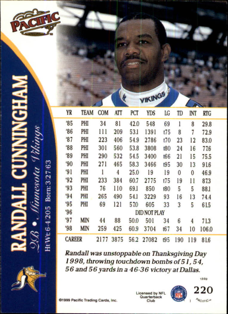 1999 Pacific #220 Randall Cunningham - Football Card