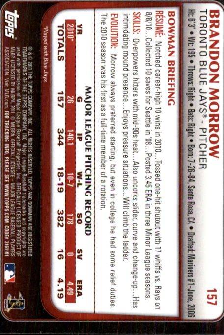 2011 Bowman #157 Brandon Morrow - Baseball Card NM-MT