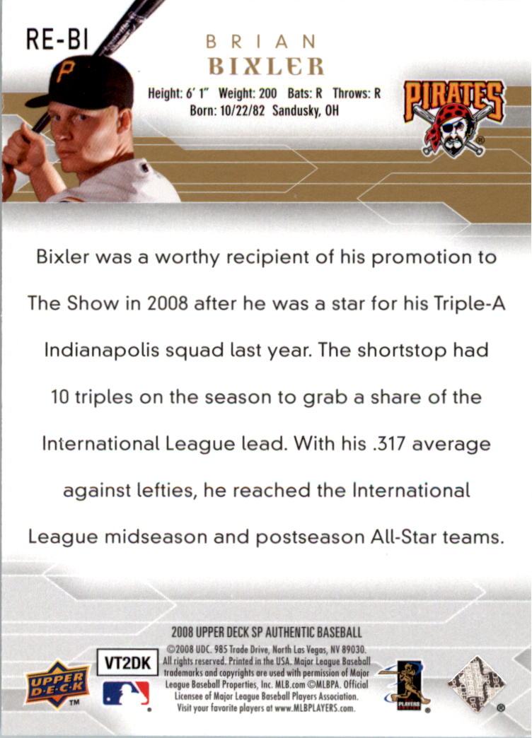 2008 SP Authentic Rookie Exclusives #BI Brian Bixler - Baseball Card NM-MT