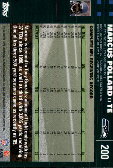 2007 Topps #200 Marcus Pollard - Football Card