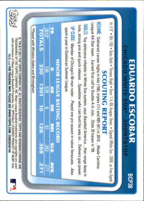 2011 Bowman Chrome Prospects #BCP38 Eduardo Escobar - Baseball Card