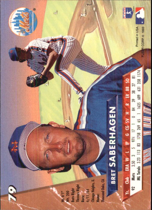 1993 Ultra #79 Bret Saberhagen - Baseball Card