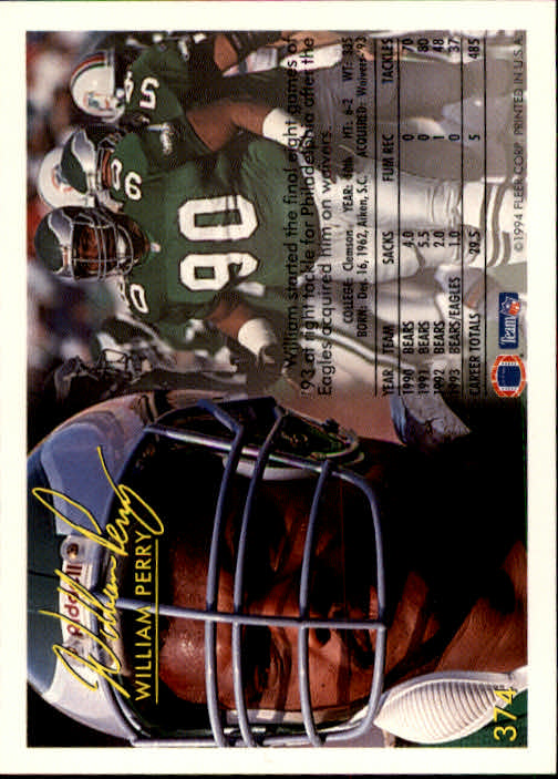 1994 Fleer #374 William Perry - Football Card