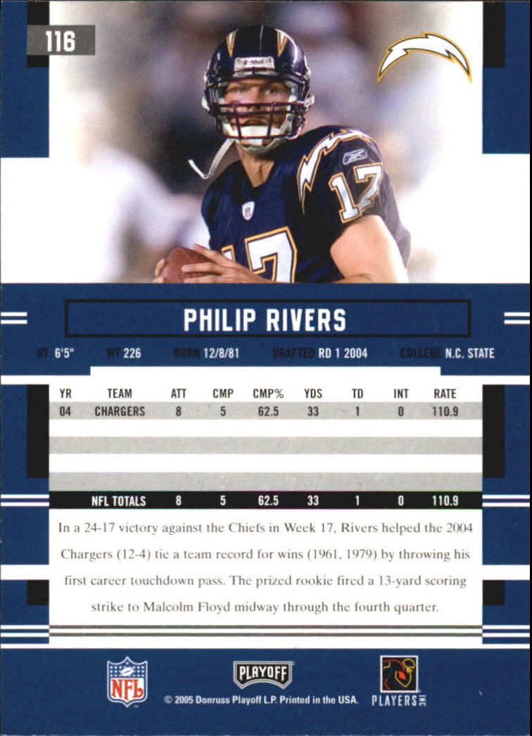 2005 Playoff Prestige #116 Philip Rivers - Football Card