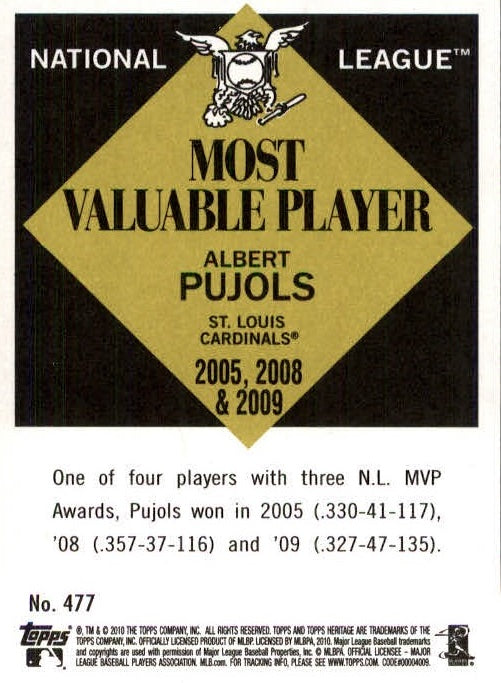 2010 Topps Heritage #477 Albert Pujols SP - Baseball Card NM-MT