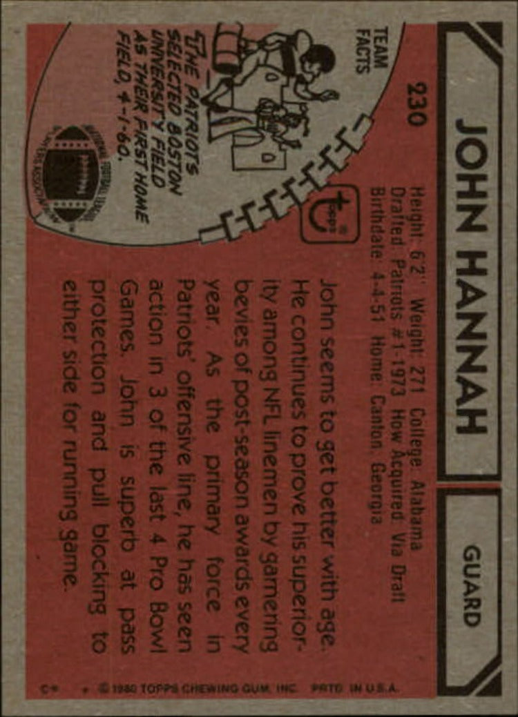 1980 Topps #230 John Hannah AP - Football Card NM-MT