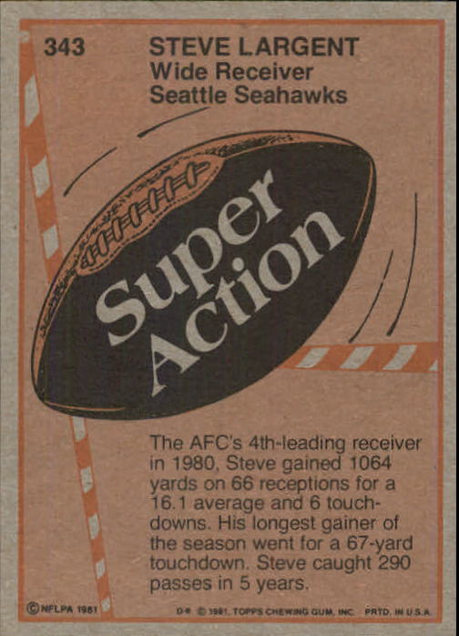 1981 Topps #343 Steve Largent Super Action - Football Card