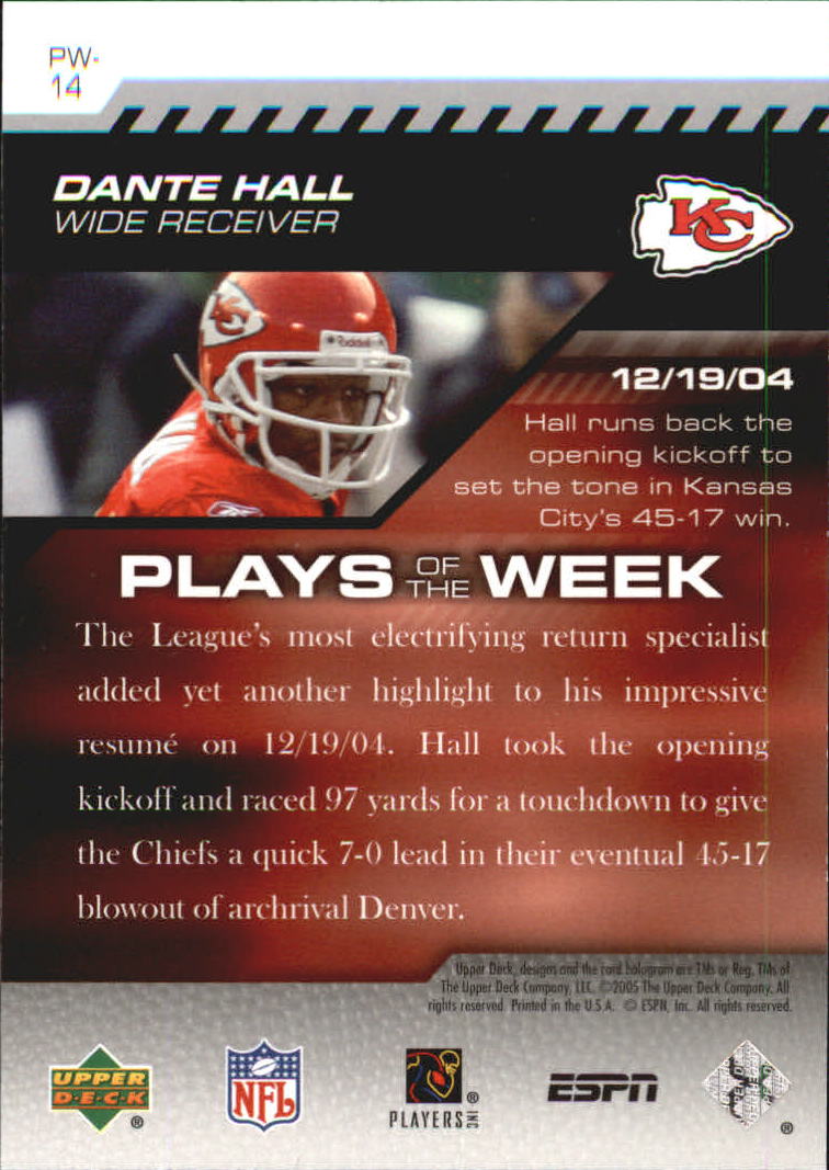 2005 Upper Deck ESPN Plays of the Week #PW14 Dante Hall - Football Card