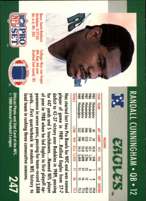 1990 Pro Set #247 Randall Cunningham - Football Card