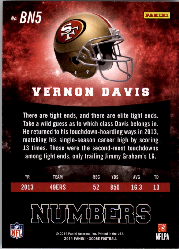 2014 Score Behind The Numbers Red #BN5 Vernon Davis - Football Card