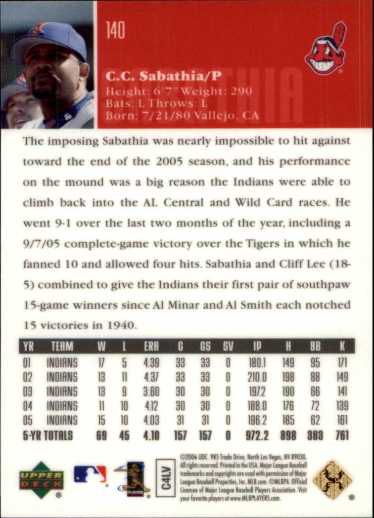 2006 Upper Deck Special F/X Red #140 C.C. Sabathia Serial 02/50 - Baseball Card NM-MT