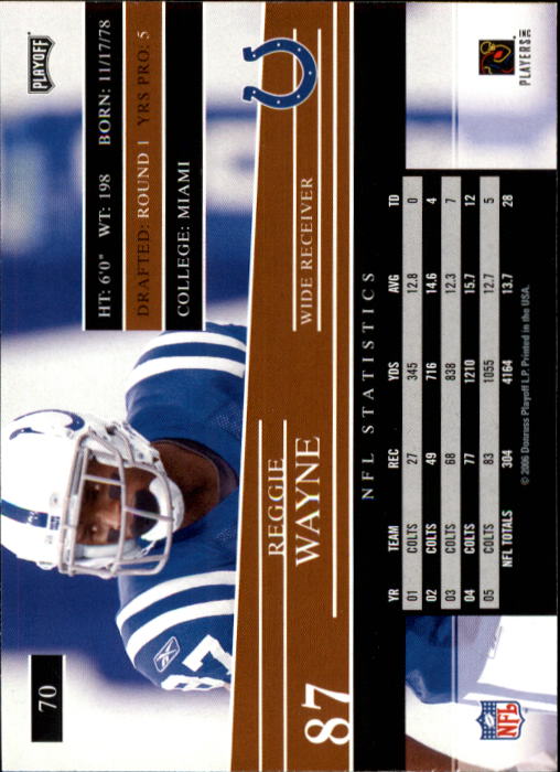2006 Playoff Prestige #70 Reggie Wayne - Football Card