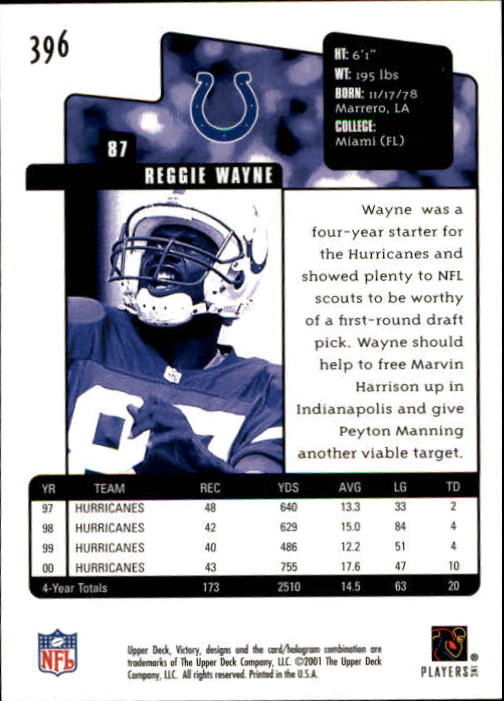 2001 Upper Deck Victory #396 Reggie Wayne RC - Football Card