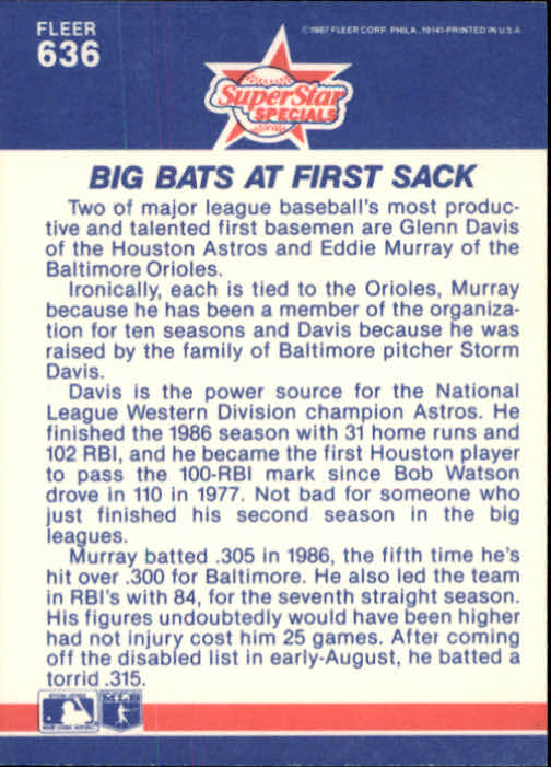1987 Fleer #636 Glenn Davis / Eddie Murray - Baseball Card NM-MT