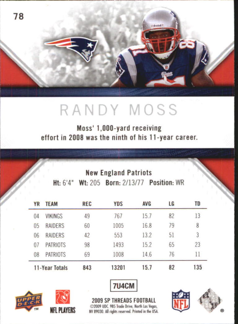 2009 SP Threads #78 Randy Moss - Football Card