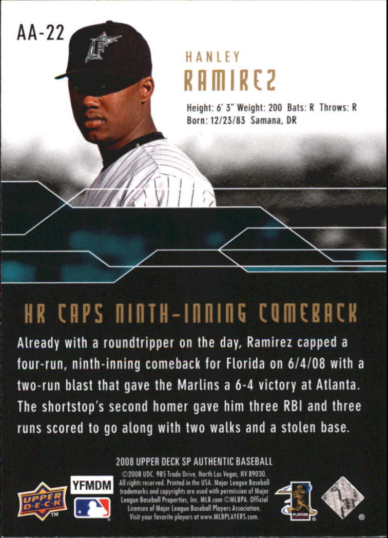 2008 SP Authentic Authentic Achievements #AA22 Hanley Ramirez - Baseball Card NM-MT