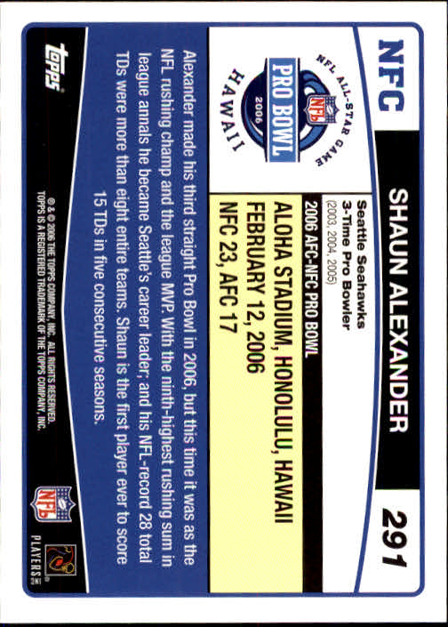 2006 Topps #291 Shaun Alexander All Pro - Football Card