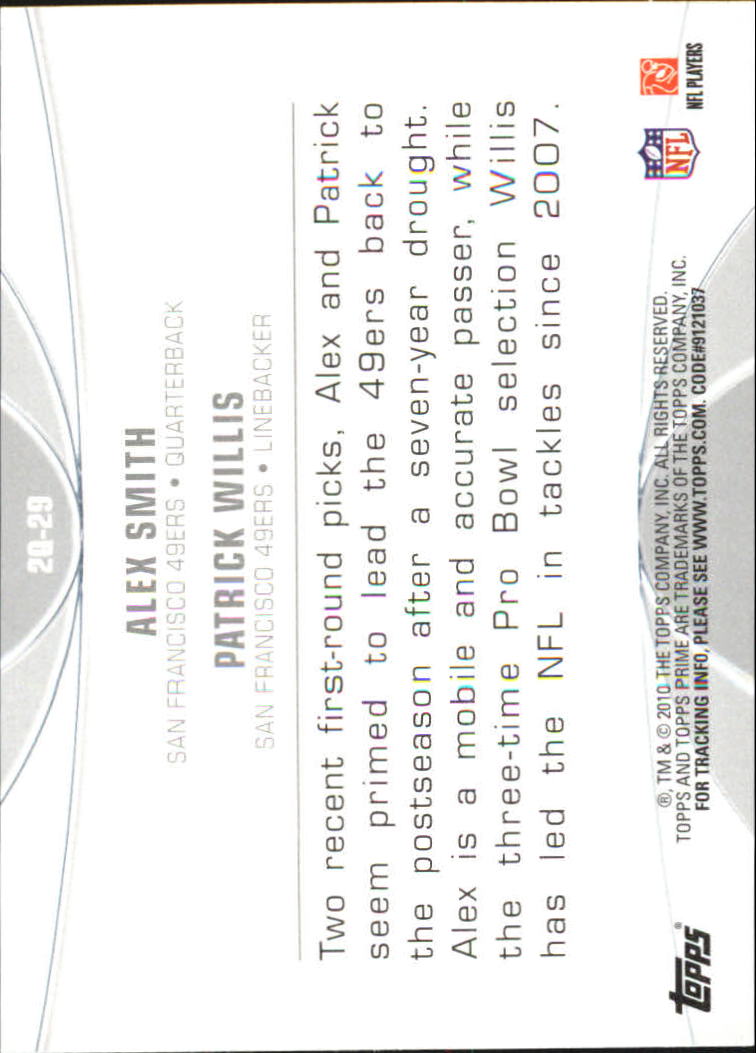 2010 Topps Prime 2nd Quarter #2Q29 Alex Smith QB/Patrick Willis - Football Card