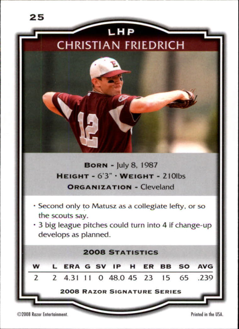 2008 Razor Signature Series #25 Christian Friedrich - Baseball Card NM-MT
