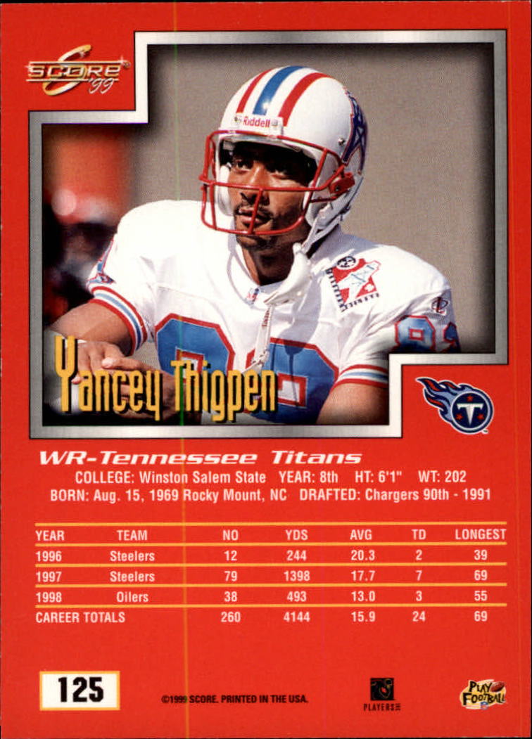 1999 Score #125 Yancey Thigpen - Football Card