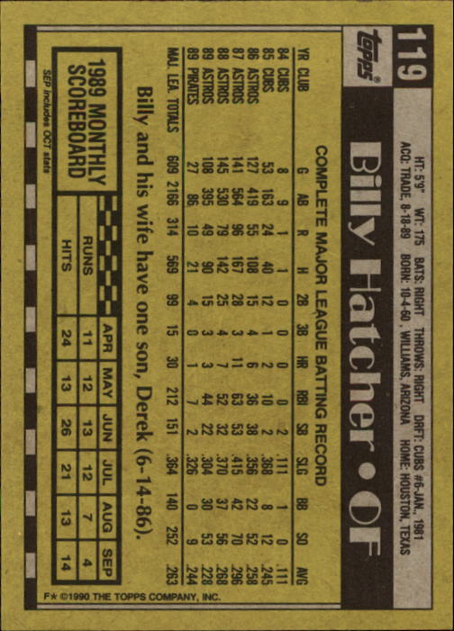 1990 Topps #119 Billy Hatcher - Baseball Card