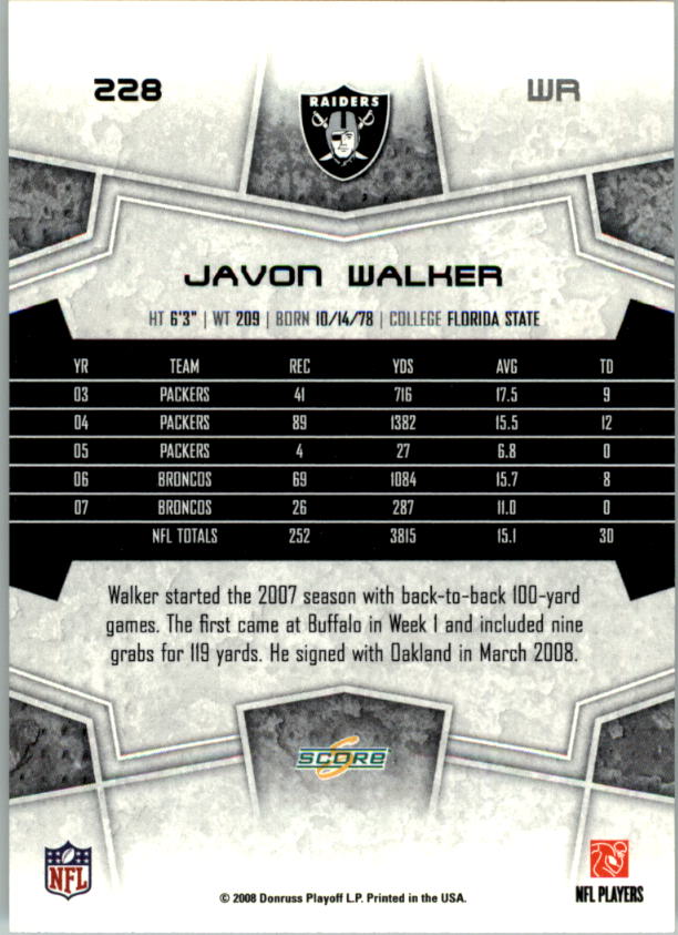 2008 Score #228 Javon Walker - Football Card
