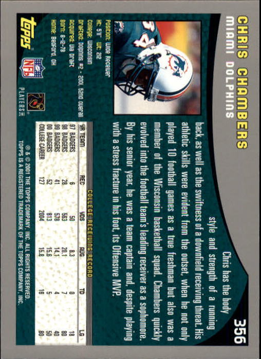 2001 Topps #356 Chris Chambers Rookie Card - Football Card