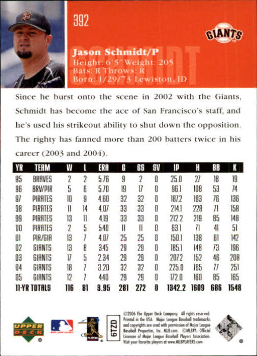 2006 Upper Deck #392 Jason Schmidt - Baseball Card NM-MT