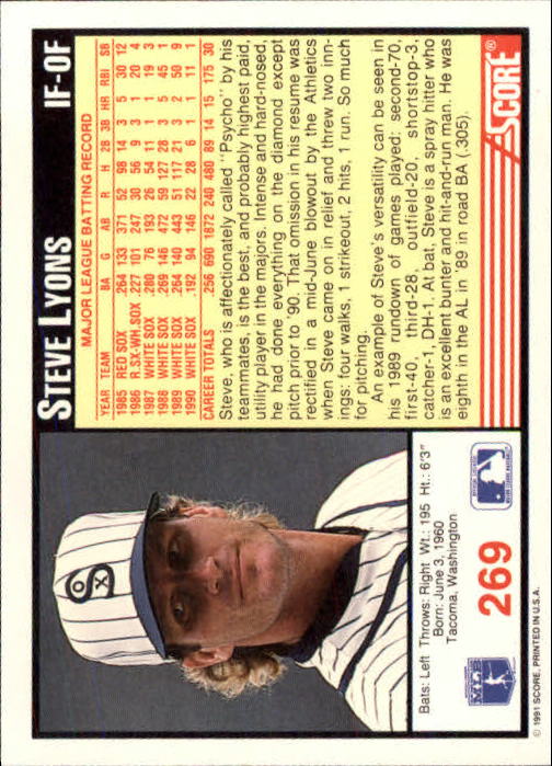 1991 Score #269 Steve Lyons - Baseball Card EX