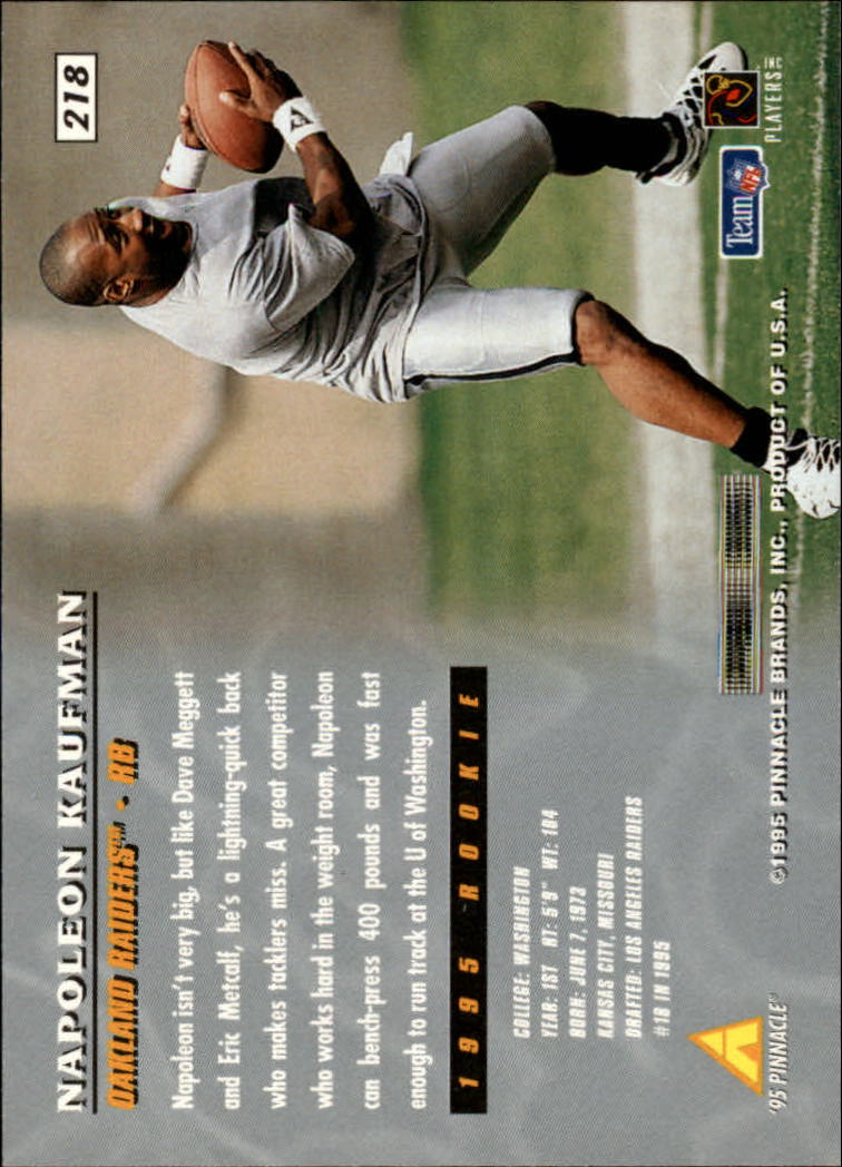 1995 Pinnacle #218 Napoleon Kaufman Rookie Card - Football Card (NM-MT)