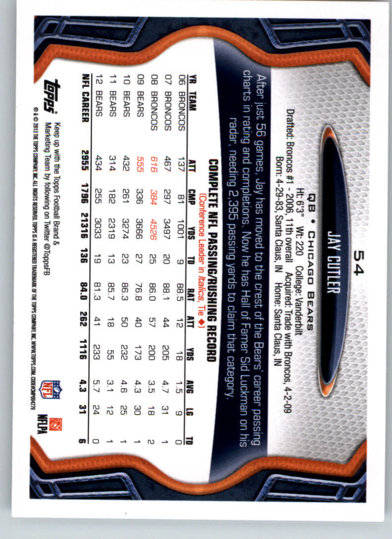 2013 Topps #54 Jay Cutler - Football Card