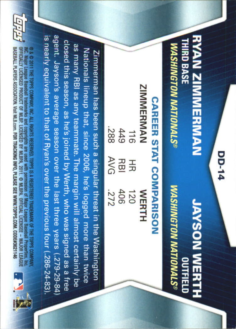 2011 Topps Diamond Duos Series 2 #DD14 Ryan Zimmerman/Jayson Werth - Baseball Card NM-MT