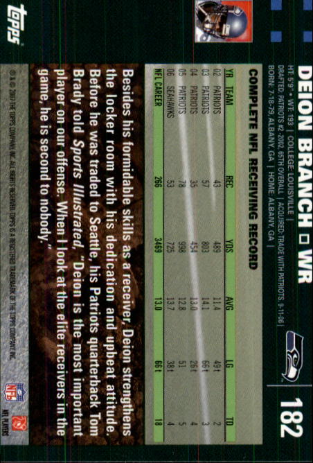 2007 Topps #182 Deion Branch - Football Card