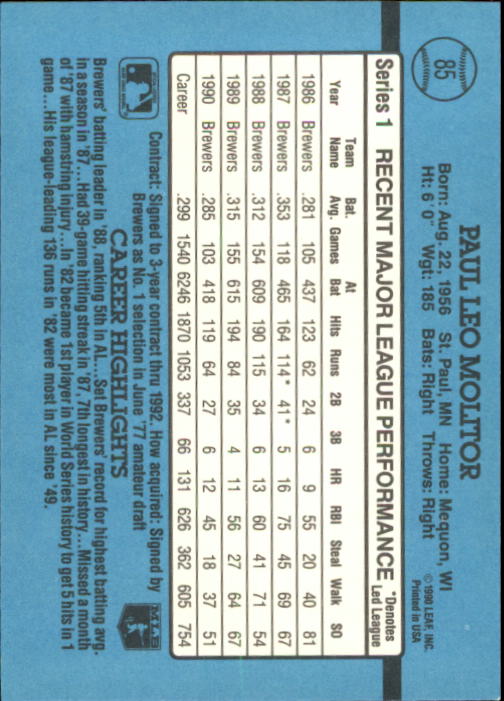 1991 Donruss #85 Paul Molitor - Baseball Card NM-MT