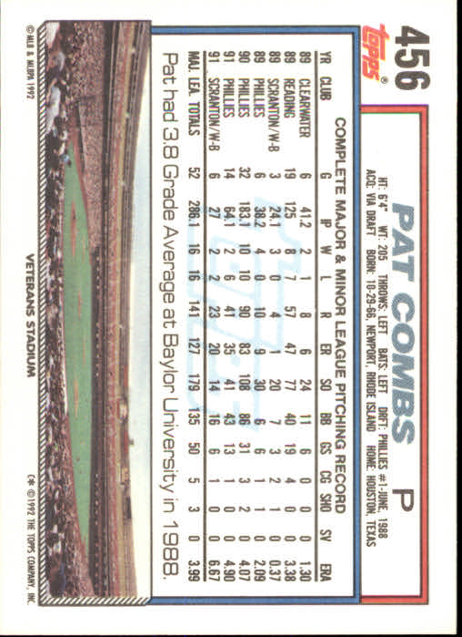 1992 Topps 456 Pat Combs - Baseball Card NM-MT