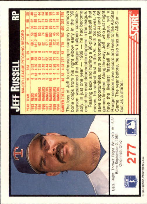 1991 Score #277 Jeff Russell - Baseball Card NM-MT