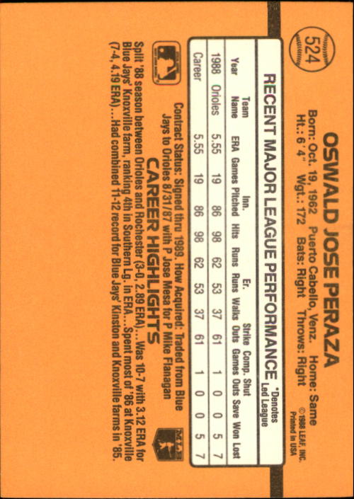 1989 Donruss #524 Oswald Peraza DP RC - Baseball Card NM-MT