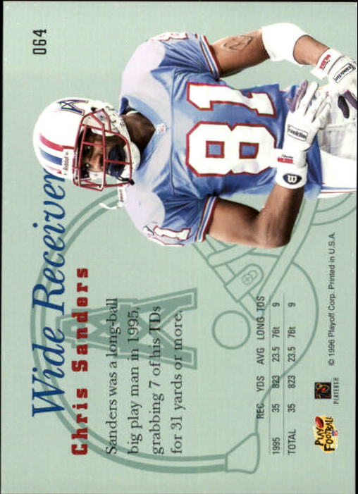 1996 Playoff Prime #64 Chris Sanders - Football Card NM-MT